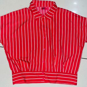 red and white strip half sleeves regular shirt 👕