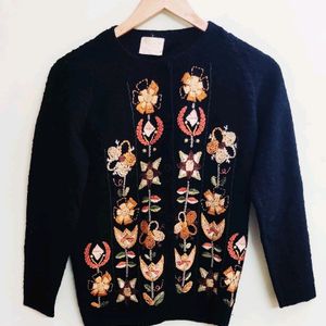 Black Embroidery Work Cardigan Size-34