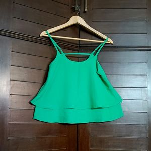 Ginger Solid Green Layered Spaghetti Top