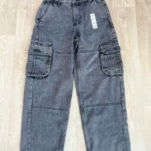 Branded Charcoal Cargo Denim