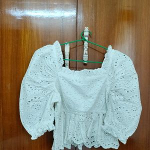 White Schiffli Top