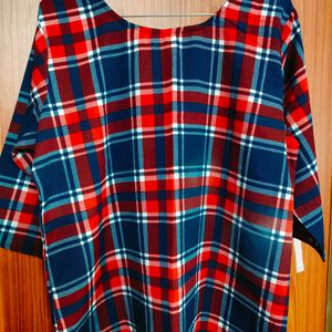 Round-Neck Checked Top