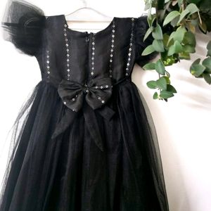 MIDNIGHT BLACK TULLE GATHERED DRESS