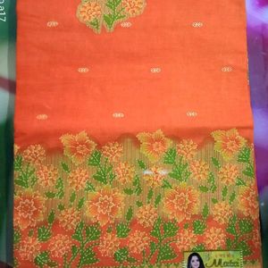 Beautiful Orange Pure Cotton Saree