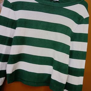 Zara Green And White Full Sleeves Winter Top