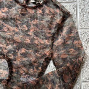 Military print mesh top