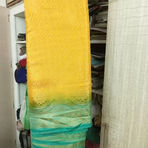 🌟🌟Yellow And Sea Green Saree