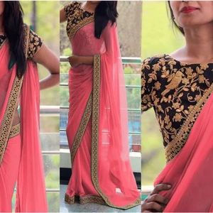 Pink Saree With Blouse