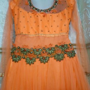 Coral Colour Princess Gown Coper Colou Embroidery