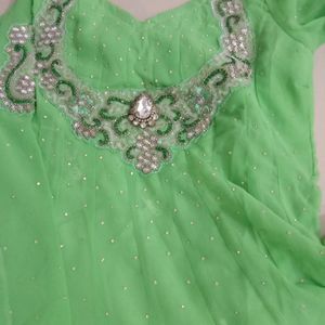 Anarkali Hand Work Green Frok