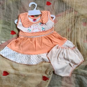 Baby Girl Cotton Dress With Pant Pink