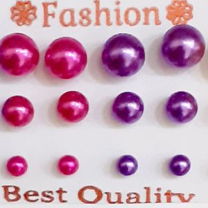 Designer Round Velvet Shining Work Pearl Stud Earring 30 Set 2 1/2 Dozen School Children College Girls Earring Combo Meenakari Kundan Stud Kids Fashion Earring for Women Girls Earrings & Studs