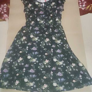 Bottle Green Floral Design Dress