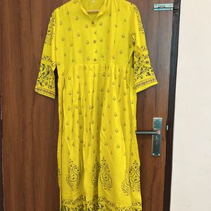 Stylish Yellow Anarkali Kurta With Duppta