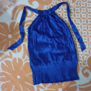 Blue Satin Halter Neck Top                                                           Wore 1 Time Only ,Looks Good In Real