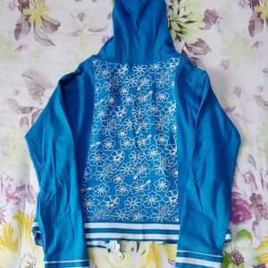 Beautiful Hoody Like  Sky Blue Jacket With Back Floral Print