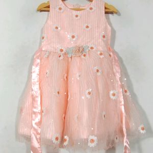 Peach Printed Netted Dress (Girls)