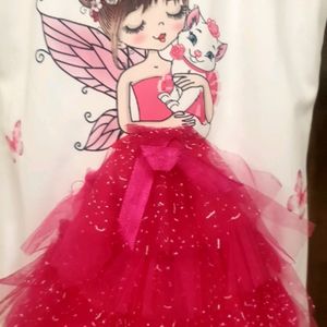 White and Pink Frock Frill On DOLL Dress