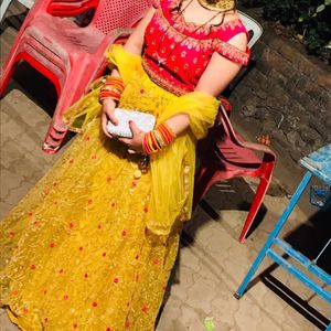 Pink & Yellow Net Lehenga