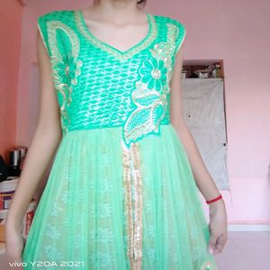 Detailing Green Net Dress