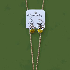 Floral Pendant With Chain And Owl Earrings