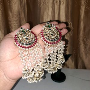 Beautiful Chaandbalis In Pink And White Work