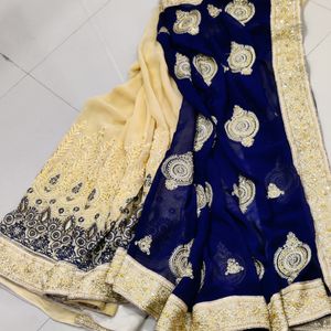 Full Ambroidary Stone Work Saree