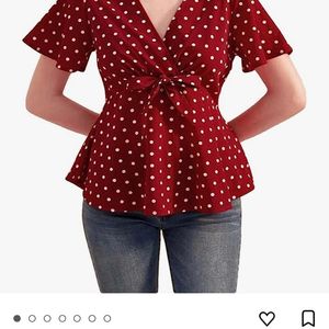 Visit My Page Once 🩷🙏🏻Istyle Can Tops for Women V Neck Polka Dot Peplum Front Tie Up Flared Short Sleeve Top | Tops for Women Tops I top forWomen Women Tops