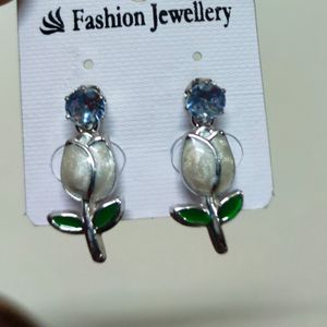 White Rose Earrings With Stone