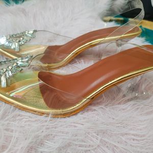 Trendy Stone Studded Transparent Heels