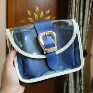 Transparent Blue Bag With Pouch