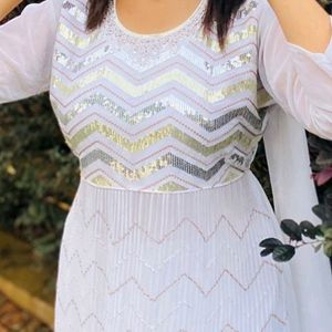 White Sequence Nyra Cut Dress