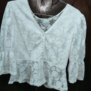 Beautiful White Net Top With Floral Design