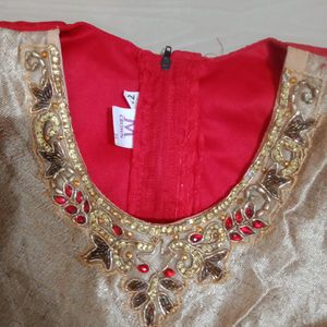 Red coloured frock with flowers