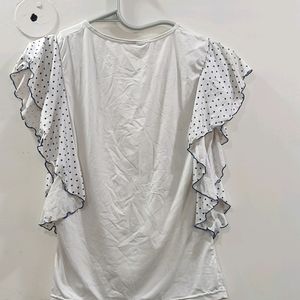 Ruffled Sleeve White Beaded Party Top