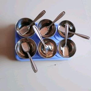 Ice Cream Cups Set Of 6 With Steel Spoon