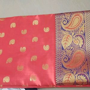 Banarasi Silk Saree Coral