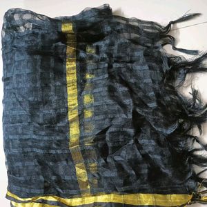 Black Dupatta With Golden Lace