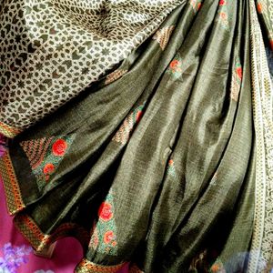 Dark Olive Green Saree