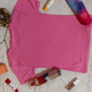 Cute Pink Ribbed Body Hugging Cropped Tee