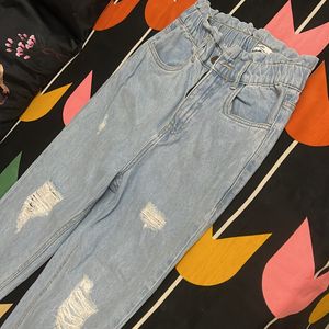 High Waist Light Blue Rip Jeans