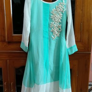 Sea Green Colour Anarkali Style Kurti For Girls