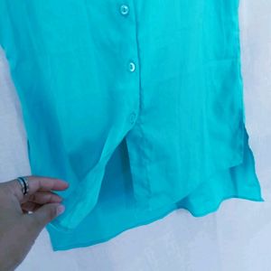 Women blue Solid Sleeveless Shirt