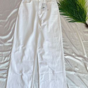 Branded White Wide Leg Denim