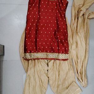 Patiyala Slwar Kurta With Duptta .. Maroon &cream