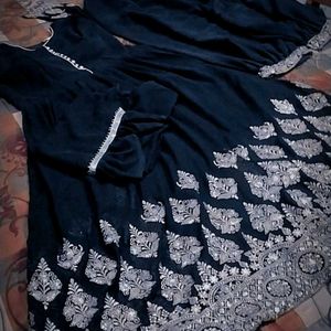 Black Gawn With Afgani Bottom N Frill Dupatta