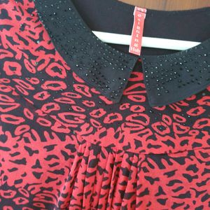 Red Animal Print Top