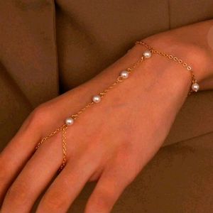 Faux Pearl Beaded Metal Finger Bracelet