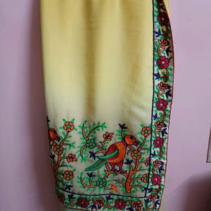 Yellow Parrot Saree With Blouse