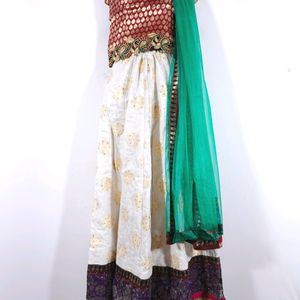 Maroon & Cream Ethnic Lehenga(Women's)